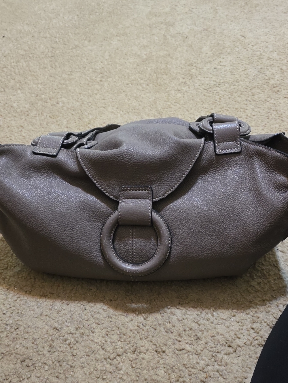 Sequoia Leather Taupe Ring-Accent Shoulder Bag